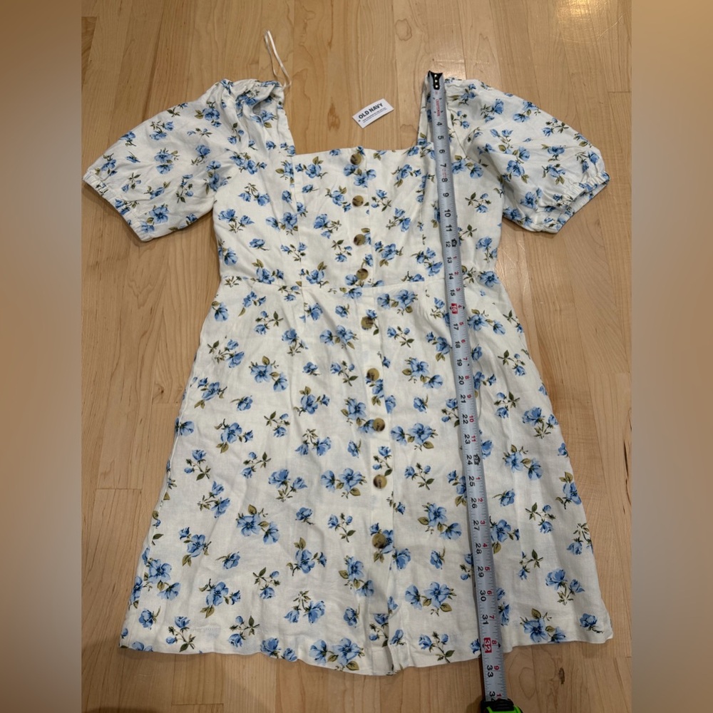 Old Navy White Mini Dress with Blue Floral Print